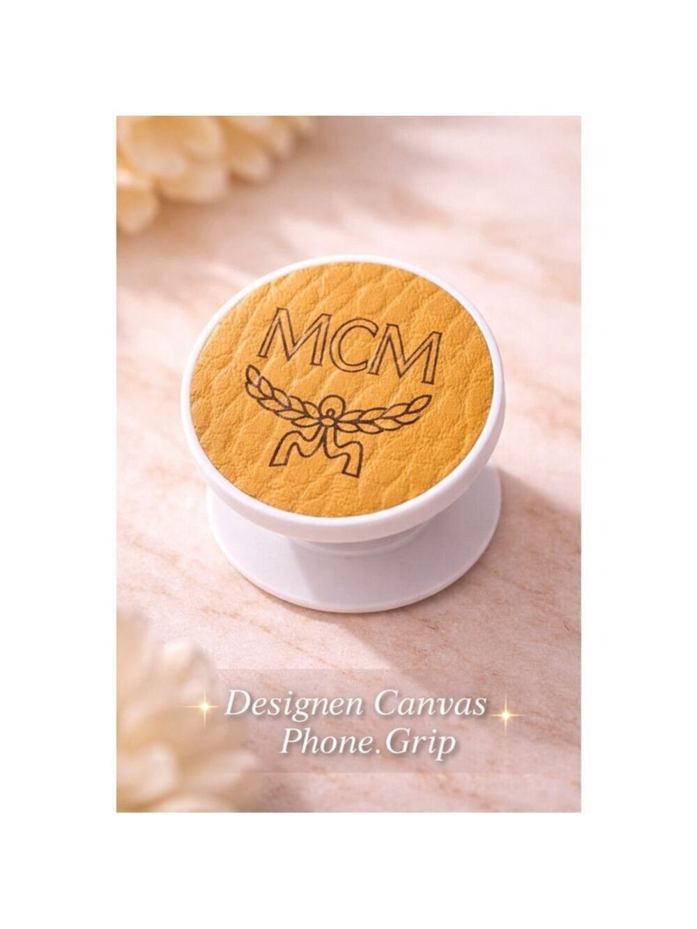 Handmade Canvas Phone Grip | Tan Monogram Style Pop Socket